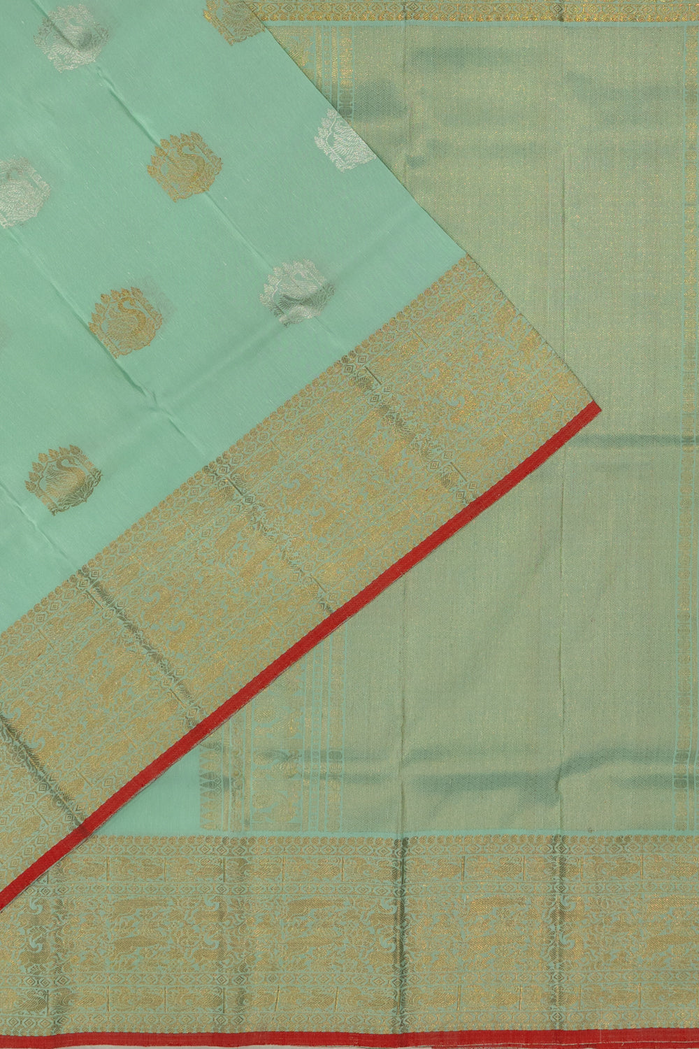 Kanchipuram Linen Butta Sea Green Saree