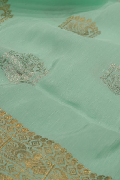 Kanchipuram Linen Butta Sea Green Saree