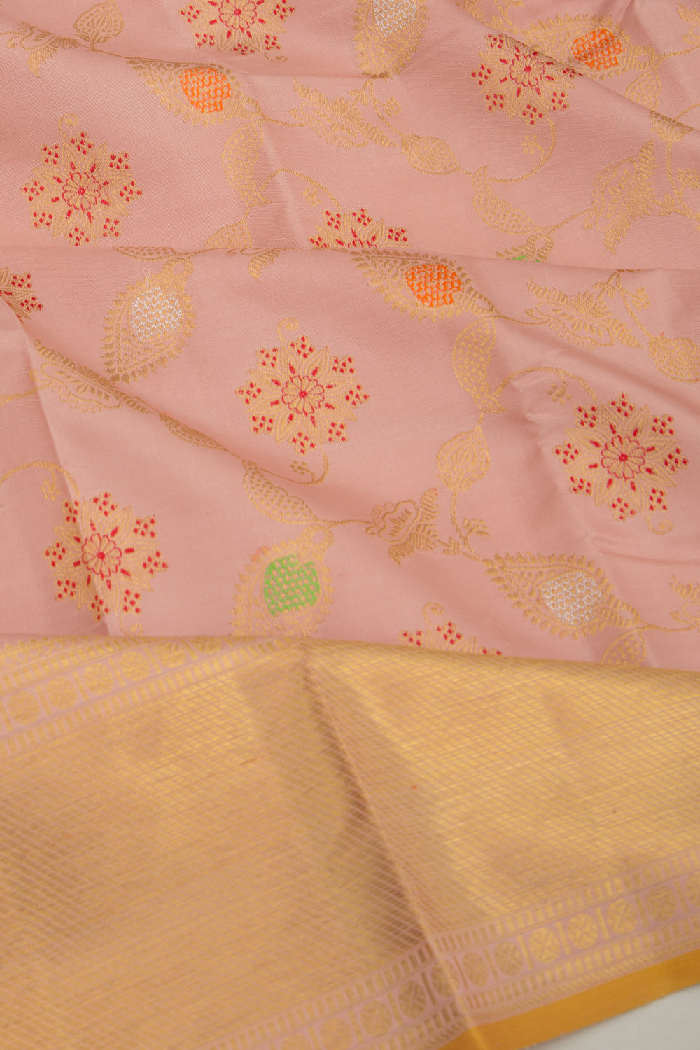 Kanchipuram Silk Jaal Baby Pink Saree