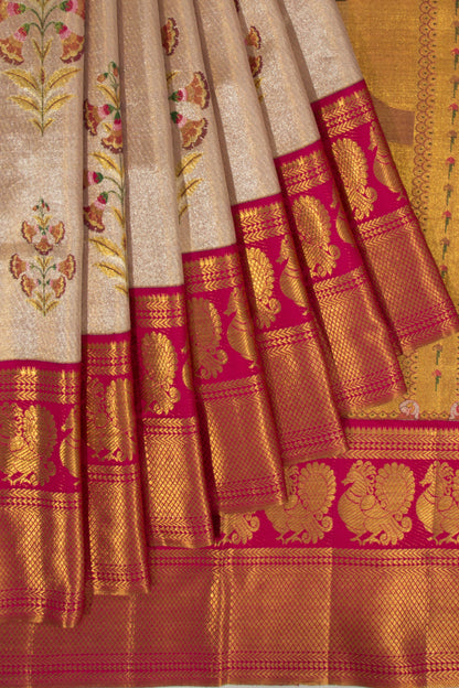 Kanchipuram Silk Tissue Butta Gold Saree