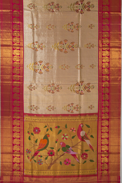Kanchipuram Silk Tissue Butta Gold Saree
