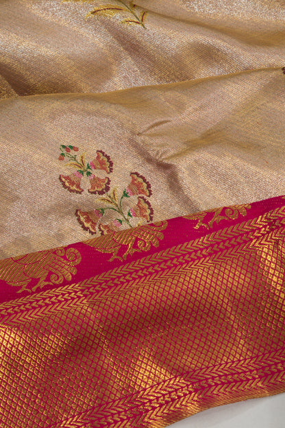 Kanchipuram Silk Tissue Butta Gold Saree