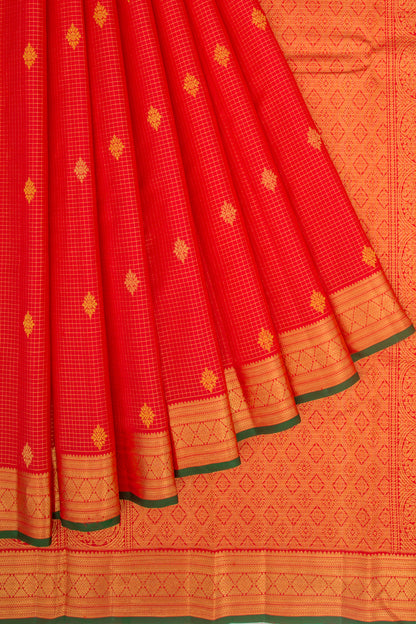 Kanchipuram Silk Checks And Butta Red Saree
