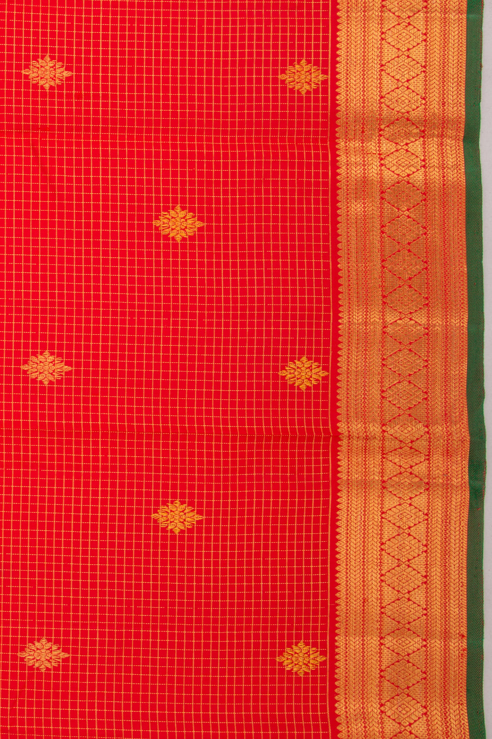Kanchipuram Silk Checks And Butta Red Saree