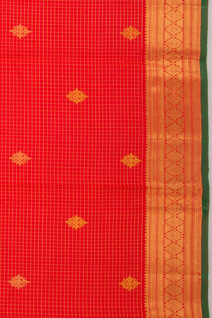 Kanchipuram Silk Checks And Butta Red Saree