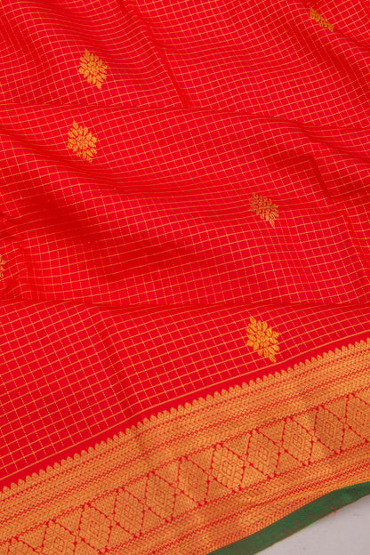 Kanchipuram Silk Checks And Butta Red Saree