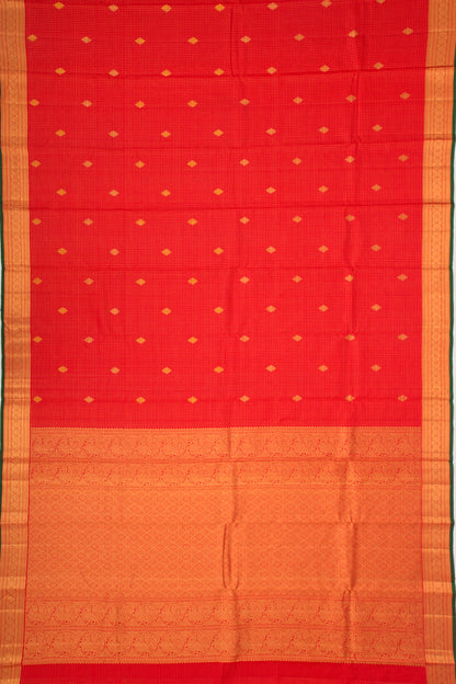 Kanchipuram Silk Checks And Butta Red Saree