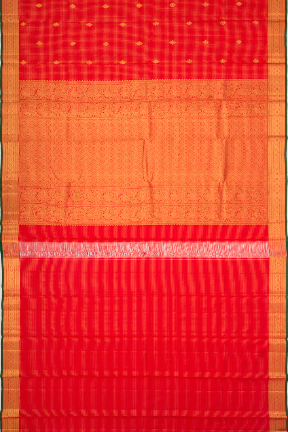 Kanchipuram Silk Checks And Butta Red Saree