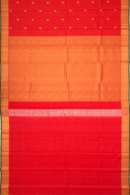 Kanchipuram Silk Checks And Butta Red Saree