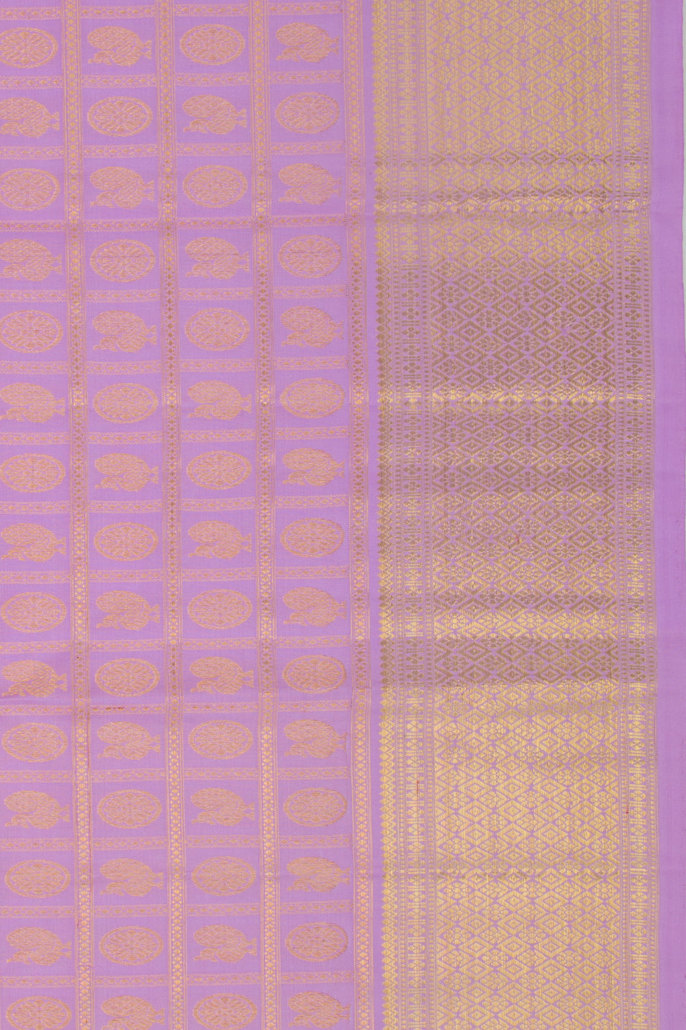 Kanchipuram Silk Checks And Butta Lavender Saree