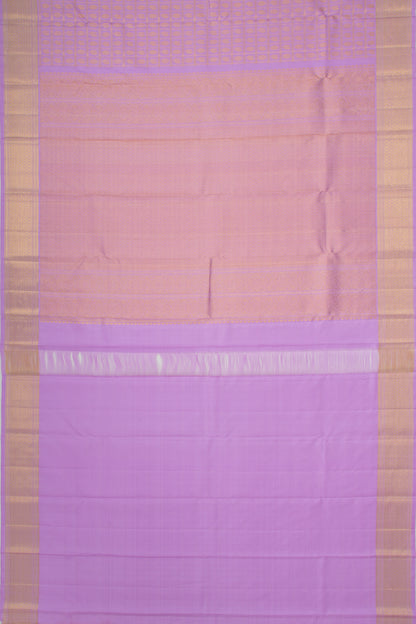 Kanchipuram Silk Checks And Butta Lavender Saree