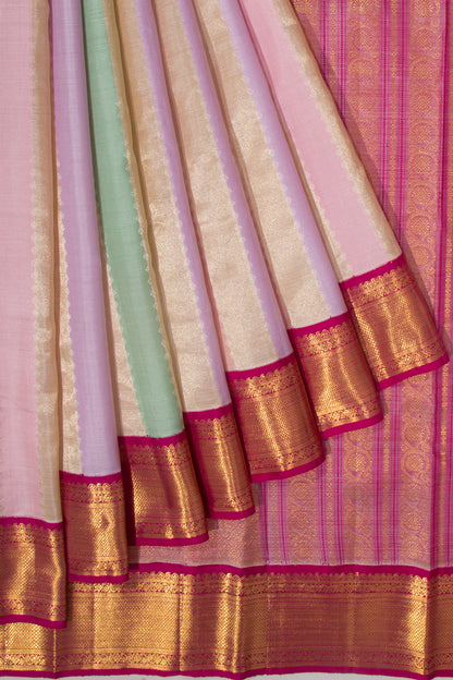 Kanchipuram Silk Tissue Lines Multicolour Saree