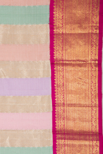 Kanchipuram Silk Tissue Lines Multicolour Saree