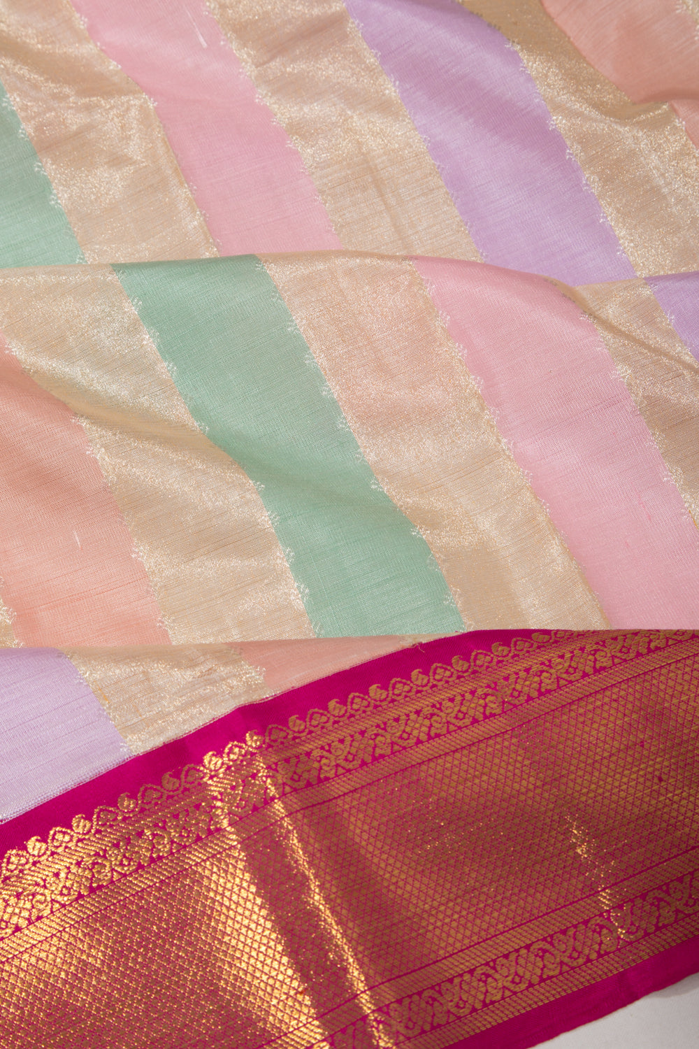 Kanchipuram Silk Tissue Lines Multicolour Saree