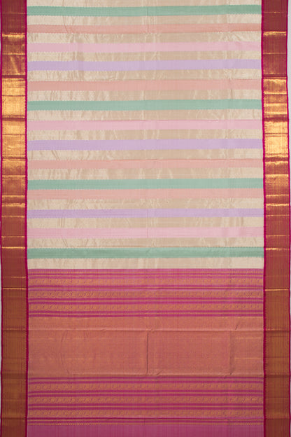 Kanchipuram Silk Tissue Lines Multicolour Saree