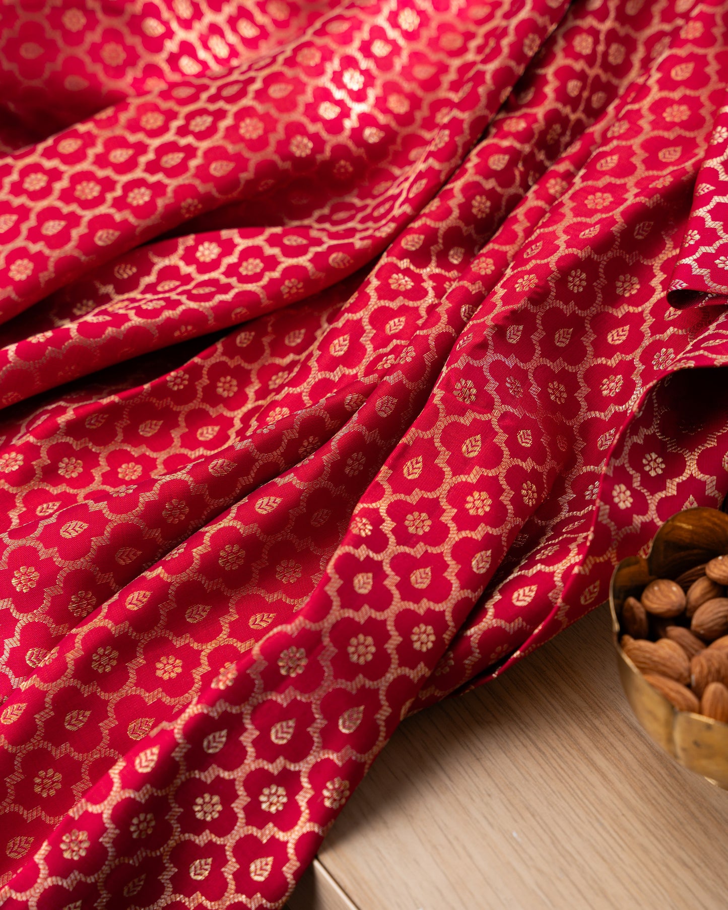 Kanchipuram Silk Brocade Red Saree With Rakhi And Gift Box
