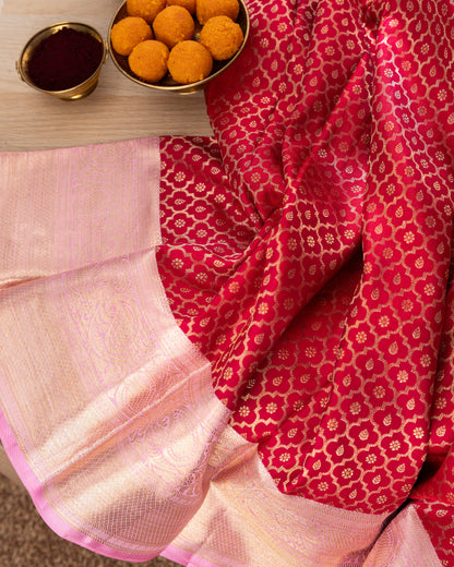 Kanchipuram Silk Brocade Red Saree With Rakhi And Gift Box