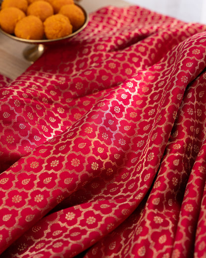 Kanchipuram Silk Brocade Red Saree With Rakhi And Gift Box