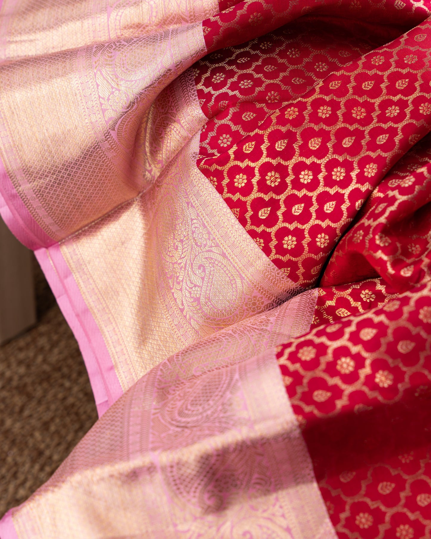 Kanchipuram Silk Brocade Red Saree With Rakhi And Gift Box