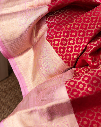Kanchipuram Silk Brocade Red Saree With Rakhi And Gift Box