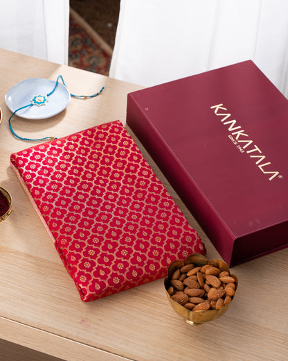 Kanchipuram Silk Brocade Red Saree With Rakhi And Gift Box