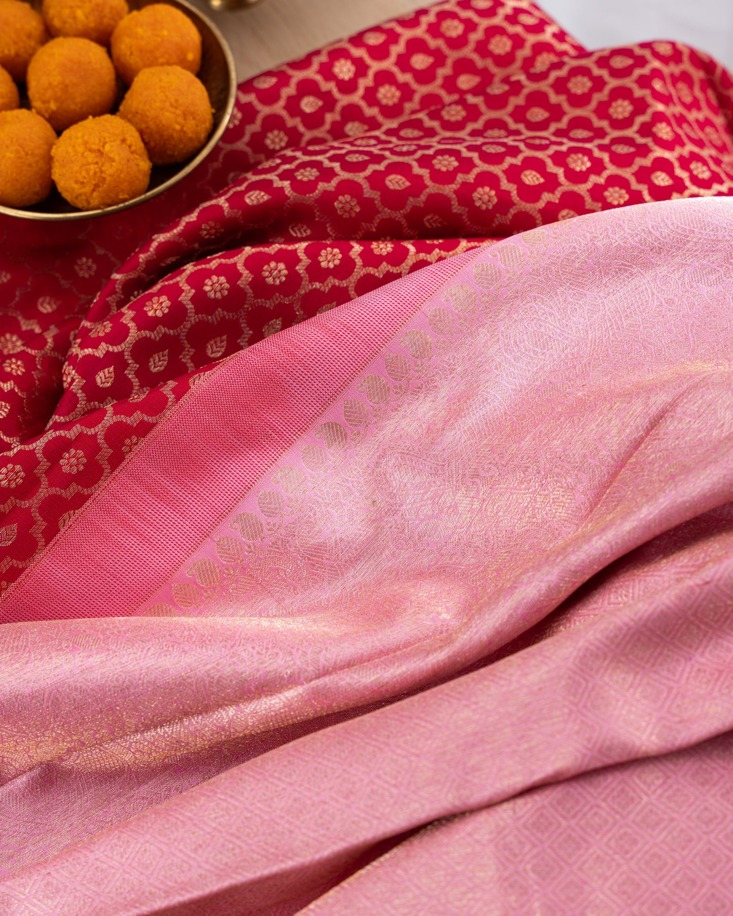 Kanchipuram Silk Brocade Red Saree With Rakhi And Gift Box