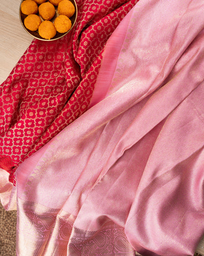 Kanchipuram Silk Brocade Red Saree With Rakhi And Gift Box