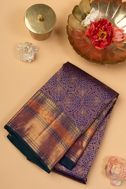 Kanchipuram Silk Brocade Dark Blue Saree