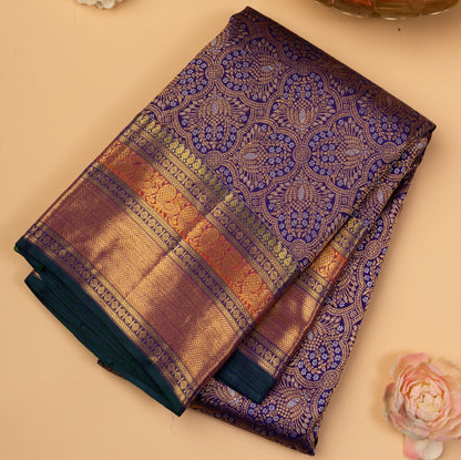 Kanchipuram Silk Brocade Dark Blue Saree
