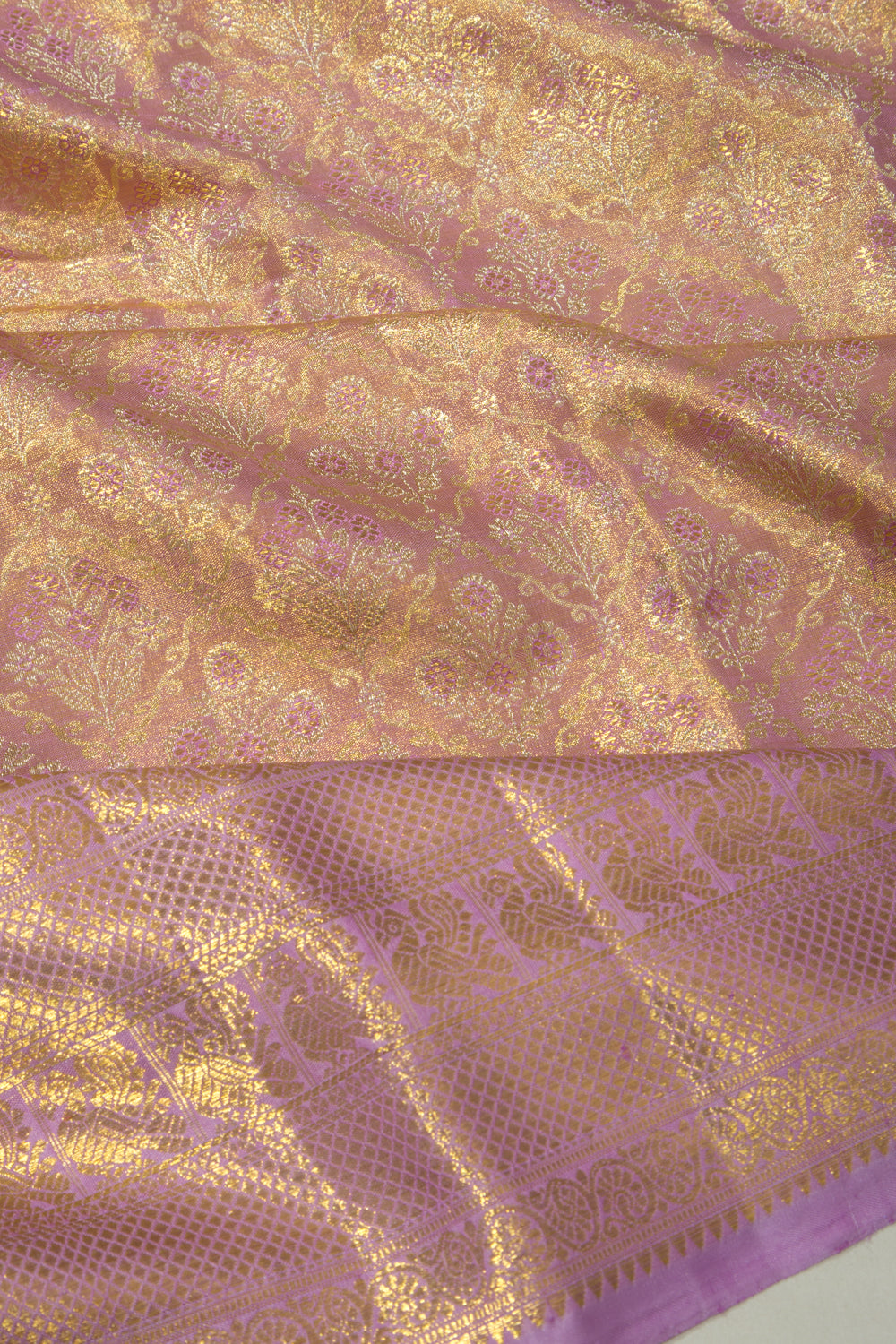 Kanchipuram Silk Tissue Brocade Lavender Saree