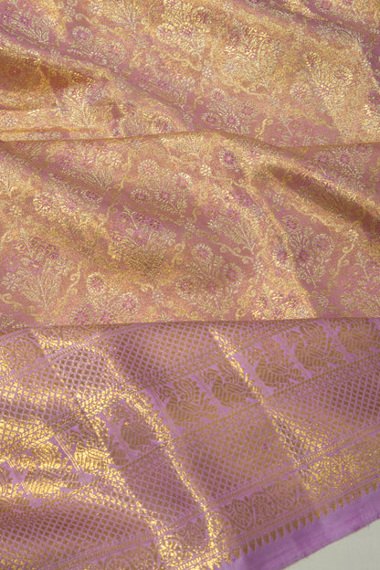 Kanchipuram Silk Tissue Brocade Lavender Saree