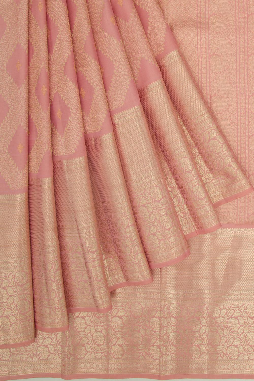 Kanchipuram Silk Brocade Pastel Pink Saree