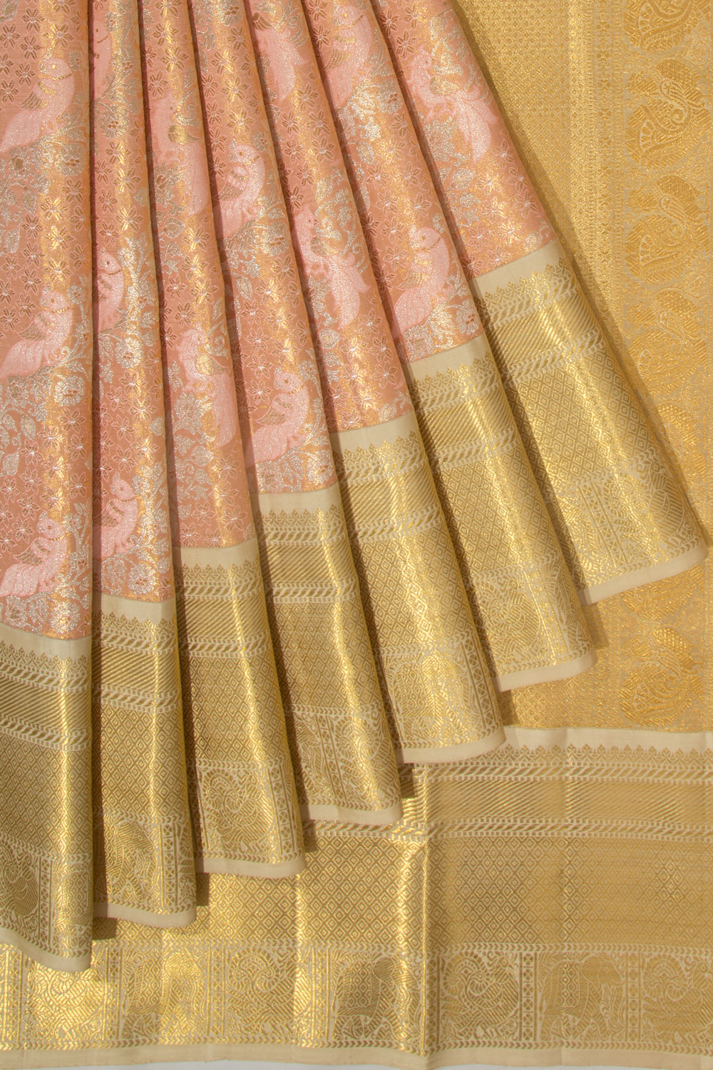 Kanchipuram Silk Tissue Brocade Pastel Orange Saree