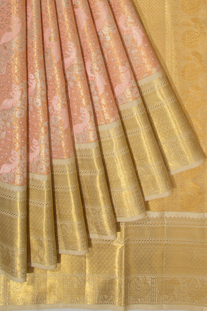 Kanchipuram Silk Tissue Brocade Pastel Orange Saree
