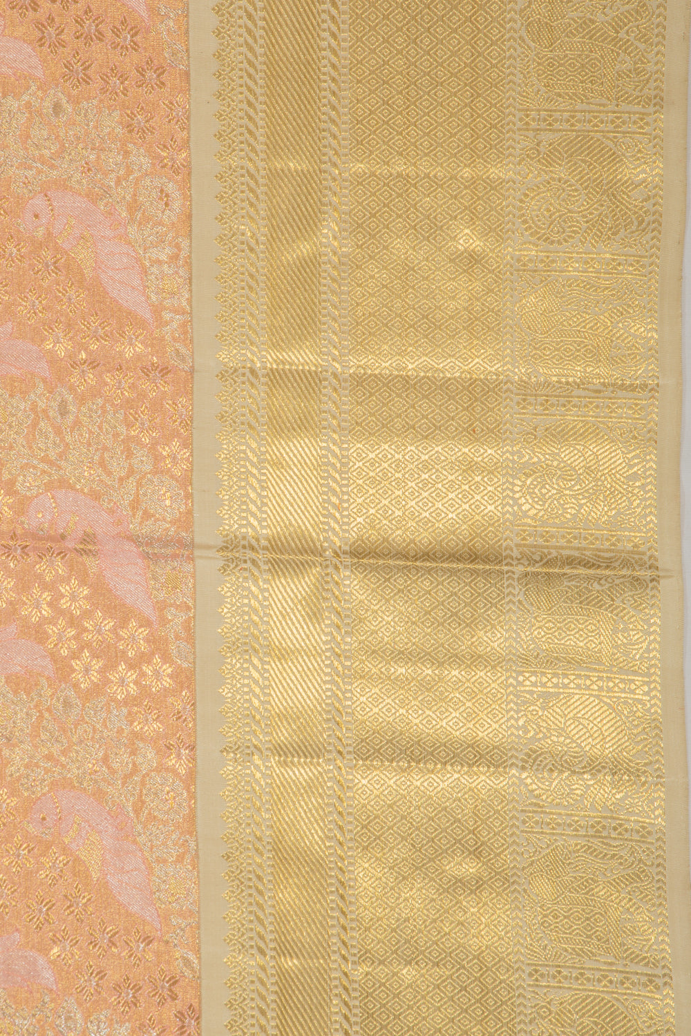 Kanchipuram Silk Tissue Brocade Pastel Orange Saree