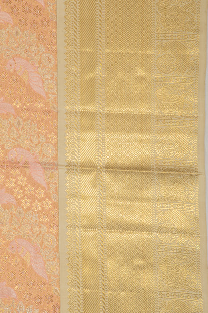 Kanchipuram Silk Tissue Brocade Pastel Orange Saree
