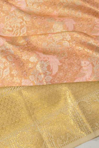 Kanchipuram Silk Tissue Brocade Pastel Orange Saree
