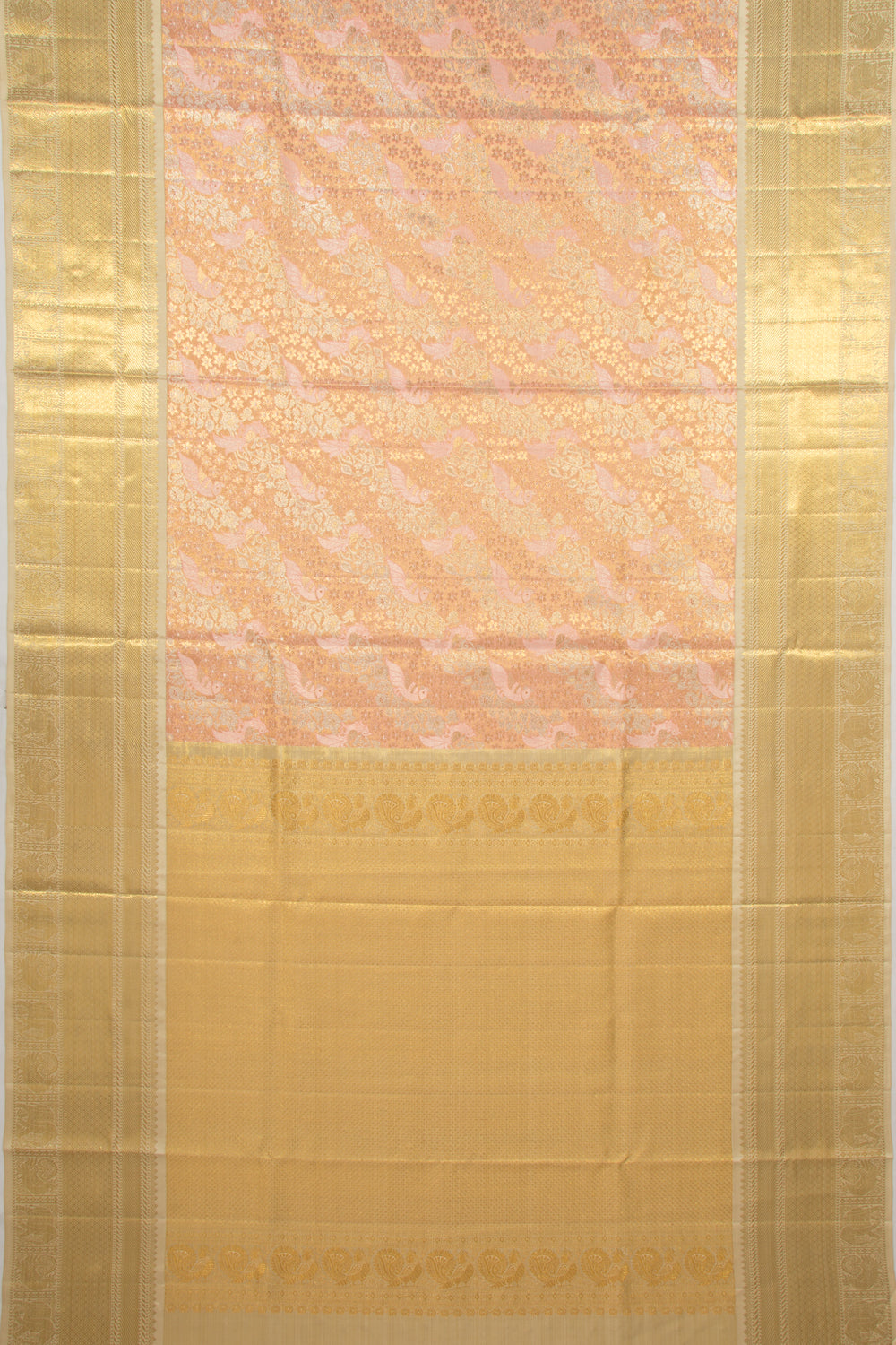 Kanchipuram Silk Tissue Brocade Pastel Orange Saree
