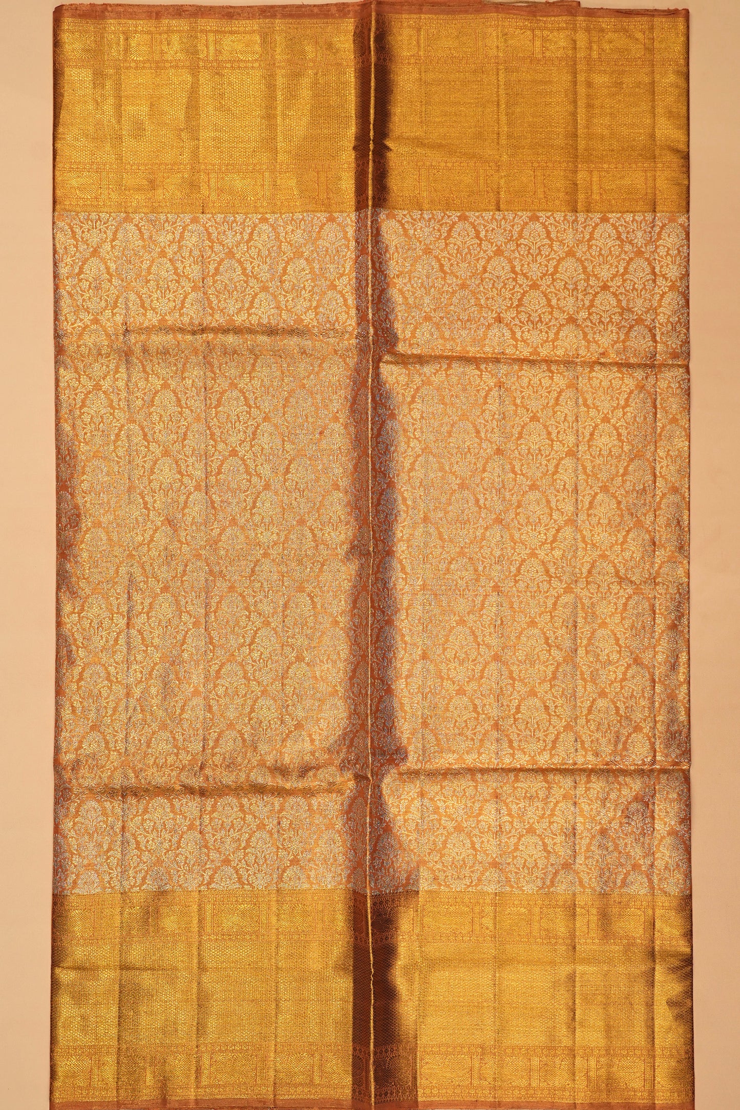 Kanchipuram Silk Tissue Brocade Orange Saree