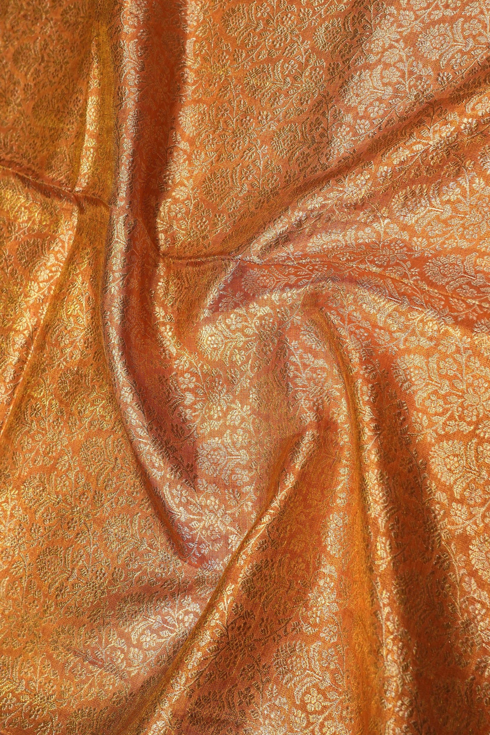 Kanchipuram Silk Tissue Brocade Orange Saree