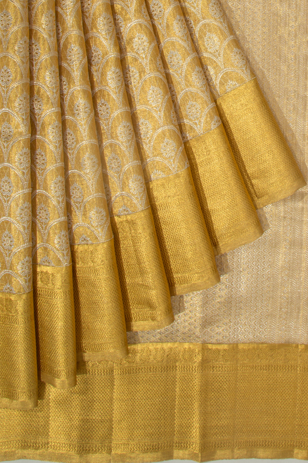 Kanchipuram Silk Tissue Brocade Gold Saree