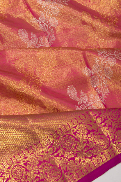 Kanchipuram Silk Tissue Jaal Pink Saree