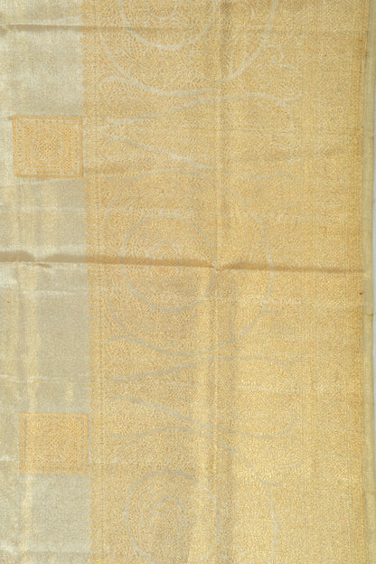 Kanchipuram Silk Tissue Butta Silver Saree-DM