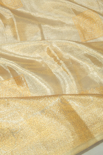 Kanchipuram Silk Tissue Butta Silver Saree-DM