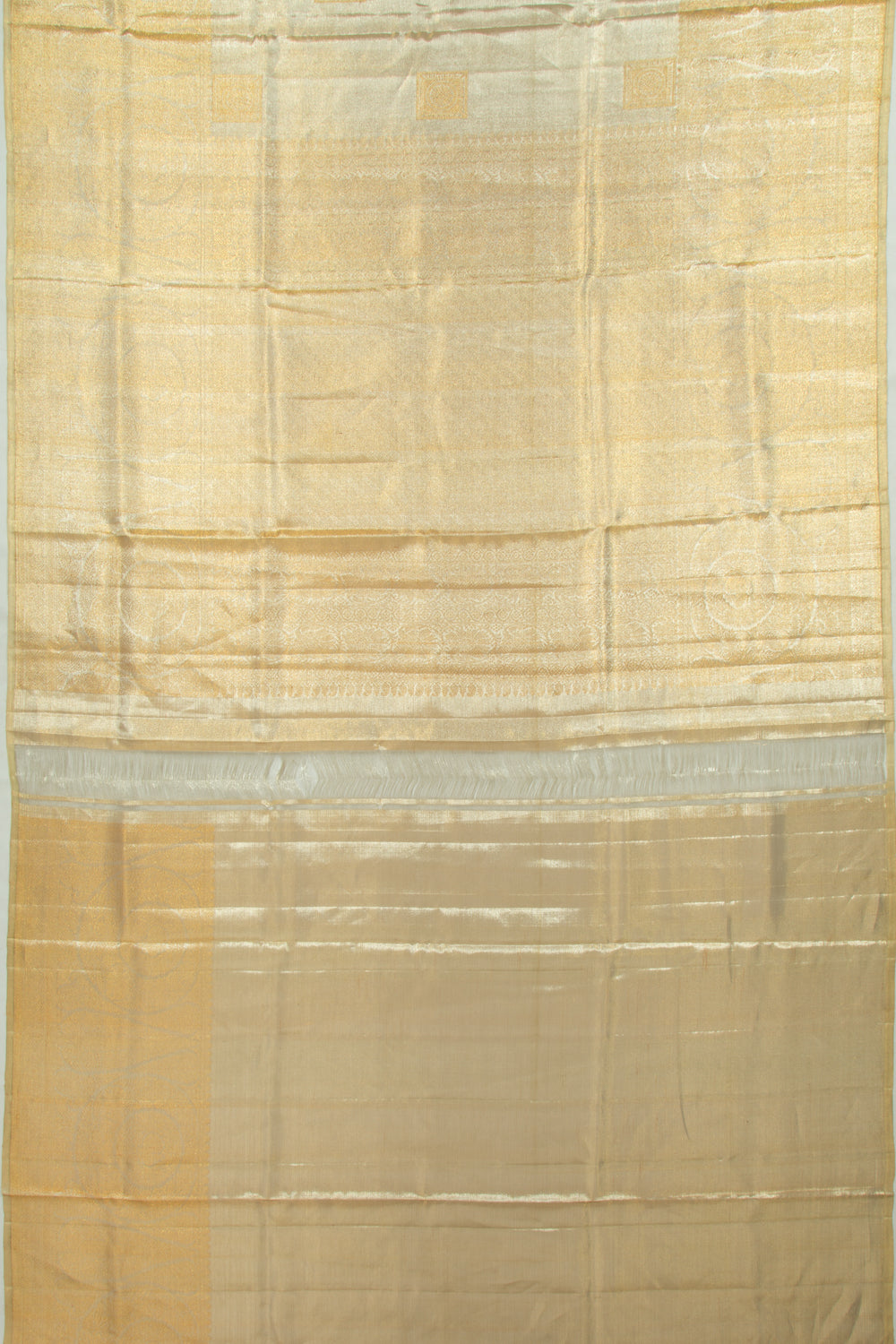Kanchipuram Silk Tissue Butta Silver Saree-DM