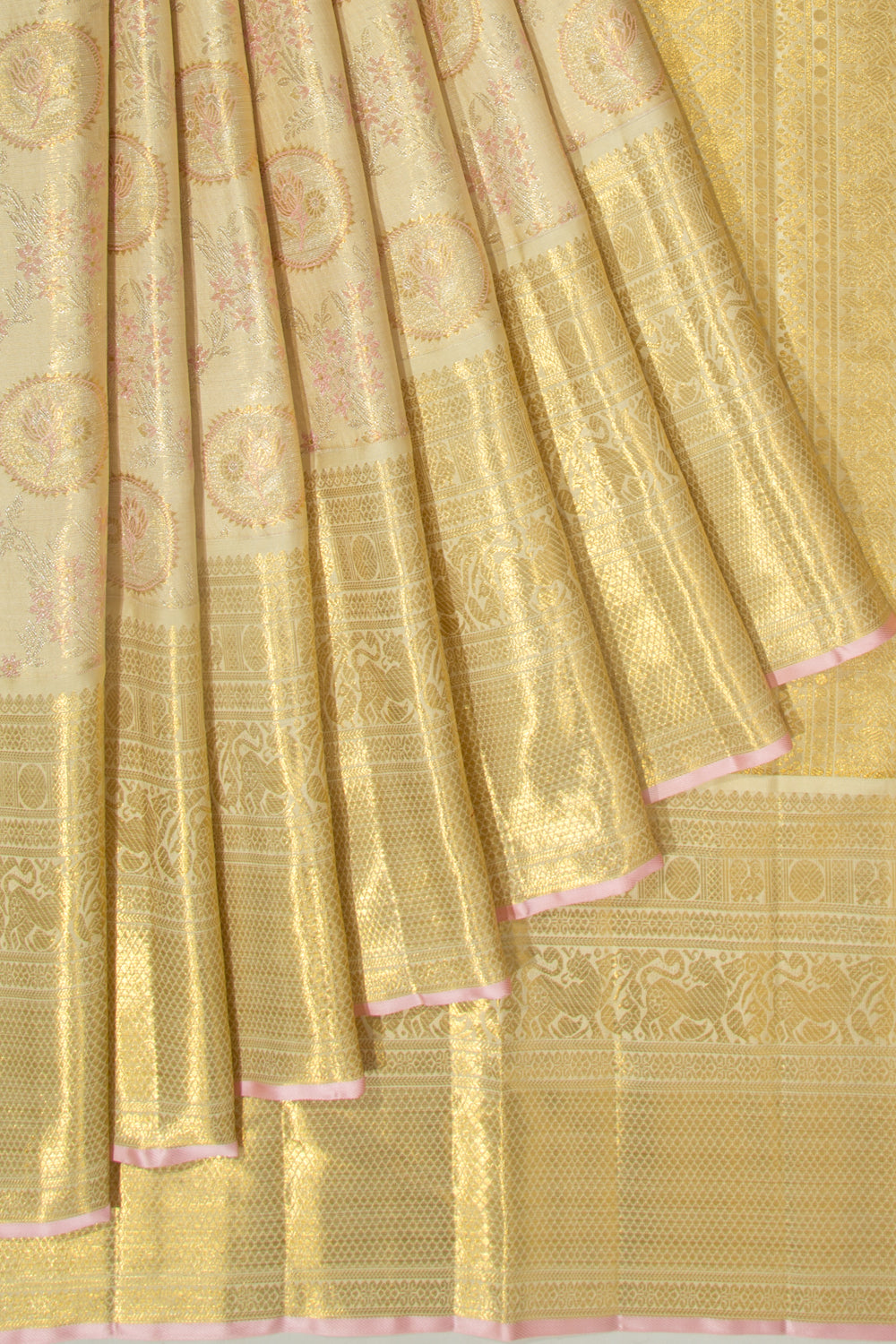 Kanchipuram Silk Tissue Jaal Gold Saree