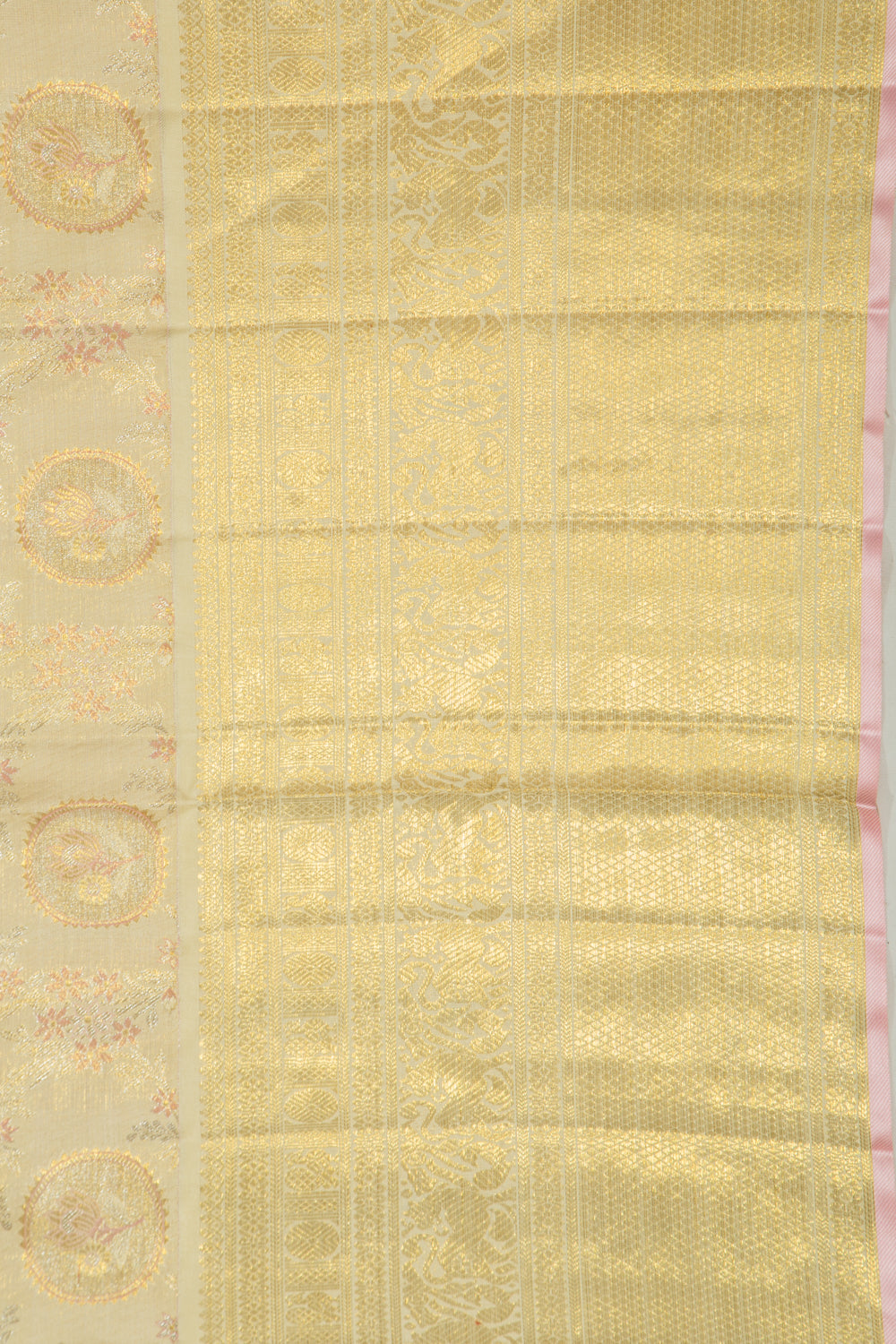 Kanchipuram Silk Tissue Jaal Gold Saree