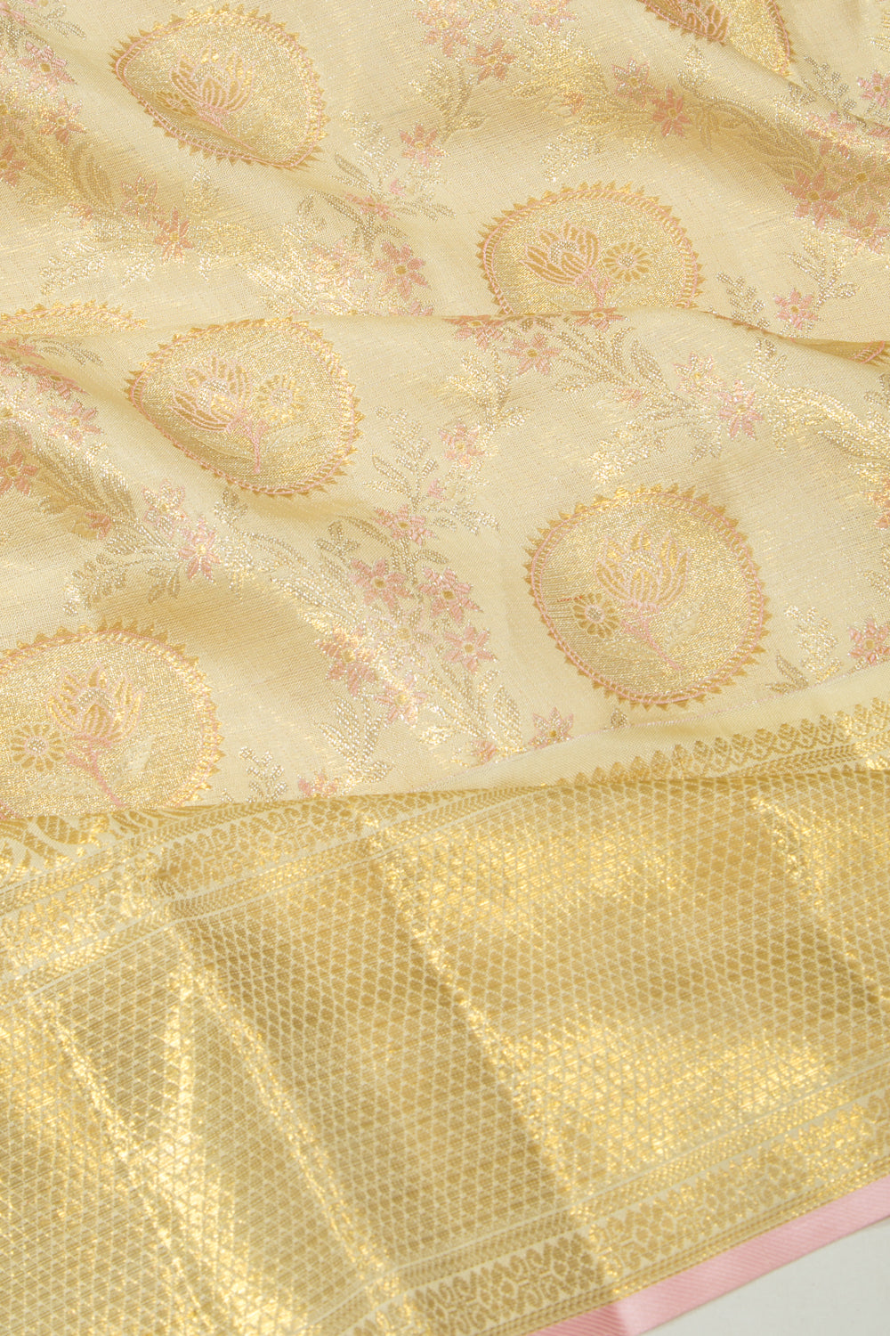 Kanchipuram Silk Tissue Jaal Gold Saree