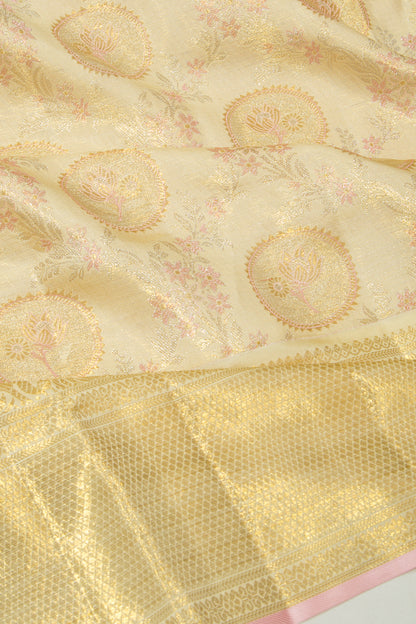 Kanchipuram Silk Tissue Jaal Gold Saree