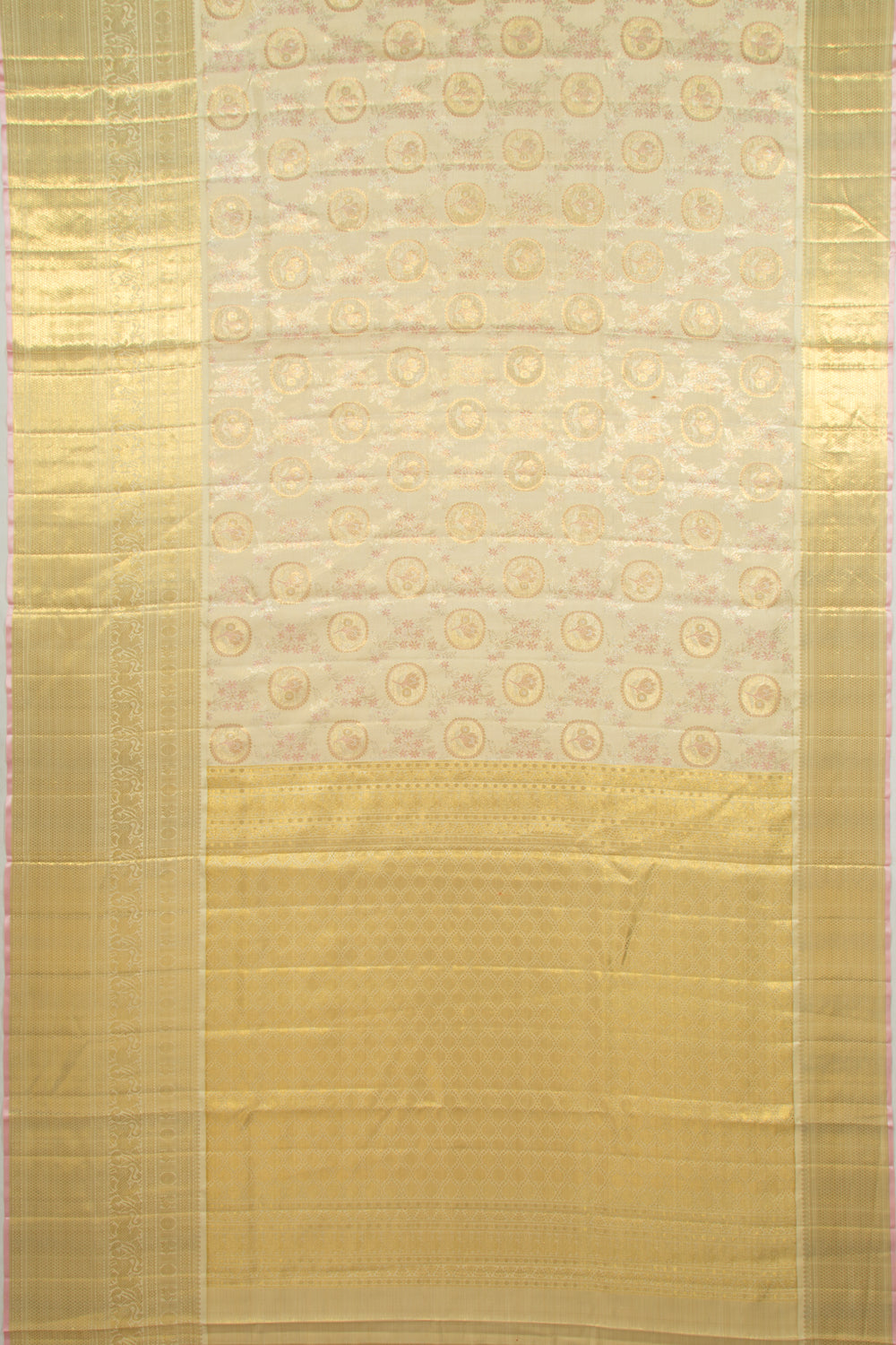 Kanchipuram Silk Tissue Jaal Gold Saree